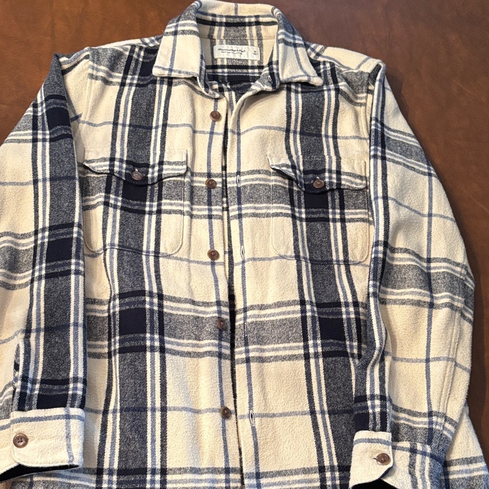 Abercrombie & Fitch Navy and Cream Plaid Shirt